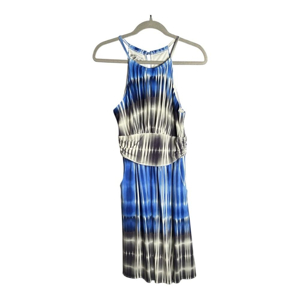 Maggy London Blue and Gray Sleeveless Halter Dress With Pockets 6